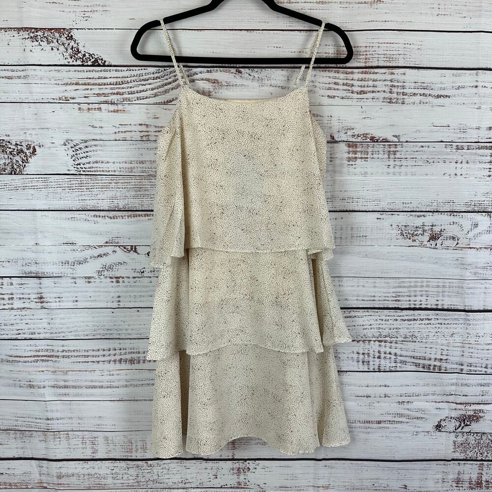Womens NWT Alredine Cream Brown Dot Strappy Tiered Mini Dress Occasion Party S